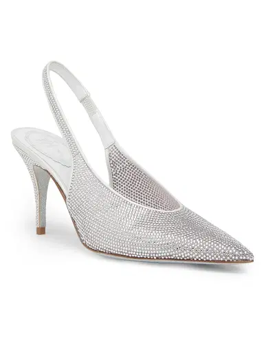 René Caovilla Women's 80MM Embellished Slingback Pumps - Net Tulle Crystal Strass | Thumbnail 2 René Caovilla Women's 80MM Embellished Slingback Pumps - Net Tulle Crystal Strass | Thumbnail 2