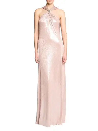 Halston Women's Sofie Metallic Jersey Halterneck Gown - Rose Gold - Size 12 | Thumbnail 2 Halston Women's Sofie Metallic Jersey Halterneck Gown - Rose Gold - Size 12 | Thumbnail 2