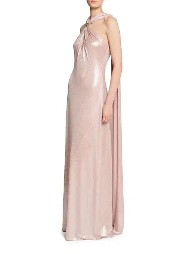 Halston Women's Sofie Metallic Jersey Halterneck Gown - Rose Gold - Size 12 | Thumbnail 3 Halston Women's Sofie Metallic Jersey Halterneck Gown - Rose Gold - Size 12 | Thumbnail 3