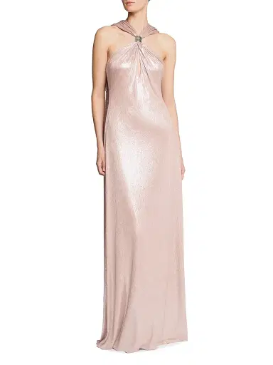 Halston Women's Sofie Metallic Jersey Halterneck Gown - Rose Gold - Size 12 | Thumbnail 5 Halston Women's Sofie Metallic Jersey Halterneck Gown - Rose Gold - Size 12 | Thumbnail 5