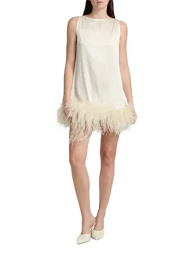 Lapointe Women's Satin Feather-Hem Shift Minidress - Cream - Size Large | Thumbnail 3 Lapointe Women's Satin Feather-Hem Shift Minidress - Cream - Size Large | Thumbnail 3