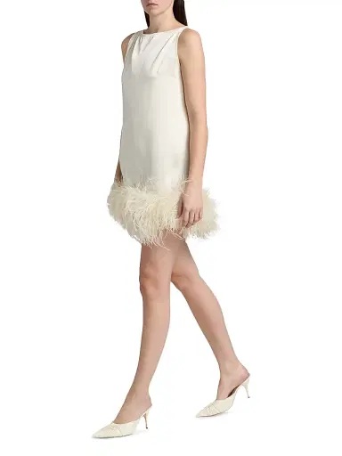 Lapointe Women's Satin Feather-Hem Shift Minidress - Cream - Size Large | Thumbnail 4 Lapointe Women's Satin Feather-Hem Shift Minidress - Cream - Size Large | Thumbnail 4