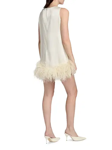 Lapointe Women's Satin Feather-Hem Shift Minidress - Cream - Size Large | Thumbnail 5 Lapointe Women's Satin Feather-Hem Shift Minidress - Cream - Size Large | Thumbnail 5