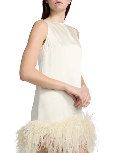 Lapointe Women's Satin Feather-Hem Shift Minidress - Cream - Size Large | Thumbnail 6 Lapointe Women's Satin Feather-Hem Shift Minidress - Cream - Size Large | Thumbnail 6