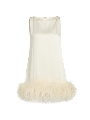 Lapointe Women's Satin Feather-Hem Shift Minidress - Cream - Size Large | Thumbnail 1 Lapointe Women's Satin Feather-Hem Shift Minidress - Cream - Size Large | Thumbnail 1