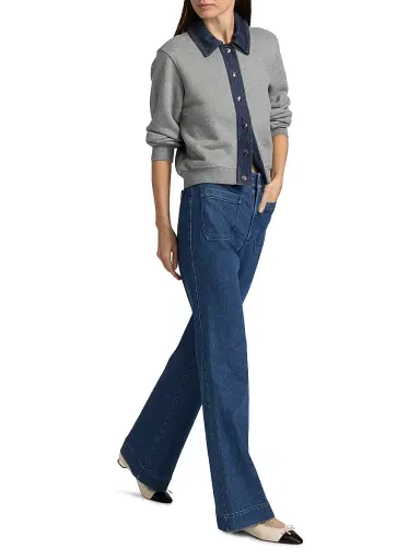Tanya Taylor Women's Rita Mixed-Media Jacket - Heather Grey | Thumbnail 2 Tanya Taylor Women's Rita Mixed-Media Jacket - Heather Grey | Thumbnail 2