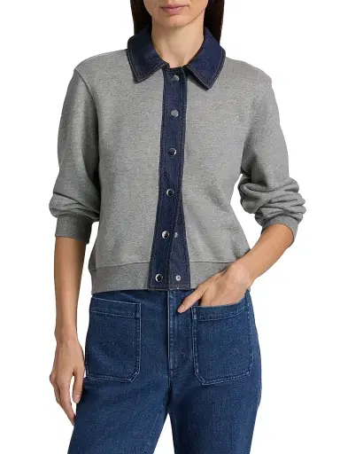 Tanya Taylor Women's Rita Mixed-Media Jacket - Heather Grey | Thumbnail 3 Tanya Taylor Women's Rita Mixed-Media Jacket - Heather Grey | Thumbnail 3