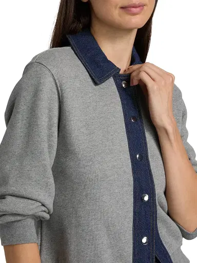 Tanya Taylor Women's Rita Mixed-Media Jacket - Heather Grey | Thumbnail 6 Tanya Taylor Women's Rita Mixed-Media Jacket - Heather Grey | Thumbnail 6