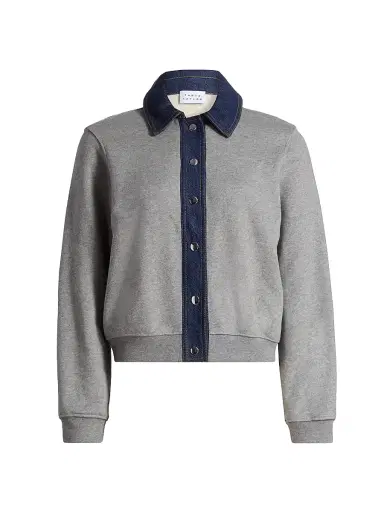 Tanya Taylor Women's Rita Mixed-Media Jacket - Heather Grey | Thumbnail 1 Tanya Taylor Women's Rita Mixed-Media Jacket - Heather Grey | Thumbnail 1