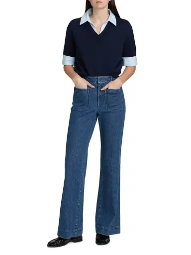 Tanya Taylor Women's Esme Sweater Combo Top - Maritime Blue Melange Oxford | Thumbnail 2 Tanya Taylor Women's Esme Sweater Combo Top - Maritime Blue Melange Oxford | Thumbnail 2