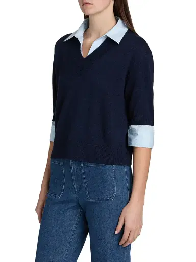 Tanya Taylor Women's Esme Sweater Combo Top - Maritime Blue Melange Oxford | Thumbnail 4 Tanya Taylor Women's Esme Sweater Combo Top - Maritime Blue Melange Oxford | Thumbnail 4