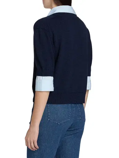 Tanya Taylor Women's Esme Sweater Combo Top - Maritime Blue Melange Oxford | Thumbnail 5 Tanya Taylor Women's Esme Sweater Combo Top - Maritime Blue Melange Oxford | Thumbnail 5