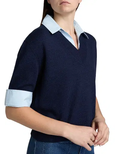 Tanya Taylor Women's Esme Sweater Combo Top - Maritime Blue Melange Oxford | Thumbnail 6 Tanya Taylor Women's Esme Sweater Combo Top - Maritime Blue Melange Oxford | Thumbnail 6