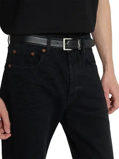 Saint Laurent Men's Cassandre Vadim Belt in Smooth Leather - Black - Size 36 | Thumbnail 2 Saint Laurent Men's Cassandre Vadim Belt in Smooth Leather - Black - Size 36 | Thumbnail 2