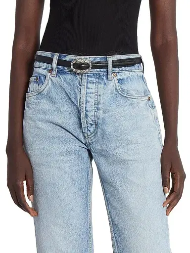Saint Laurent Women's Oval Crystal Buckle Thin Belt in Smooth Leather - Black Cristal - Size 26 | Thumbnail 2 Saint Laurent Women's Oval Crystal Buckle Thin Belt in Smooth Leather - Black Cristal - Size 26 | Thumbnail 2