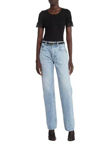 Saint Laurent Women's Oval Crystal Buckle Thin Belt in Smooth Leather - Black Cristal - Size 26 | Thumbnail 4 Saint Laurent Women's Oval Crystal Buckle Thin Belt in Smooth Leather - Black Cristal - Size 26 | Thumbnail 4