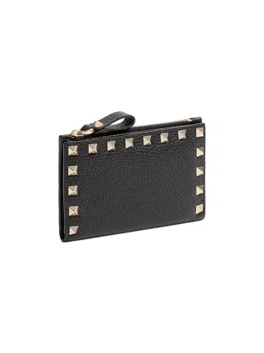 Valentino Garavani Women's Rockstud Grainy Calfskin Cardholder with Zipper - Black | Thumbnail 2 Valentino Garavani Women's Rockstud Grainy Calfskin Cardholder with Zipper - Black | Thumbnail 2