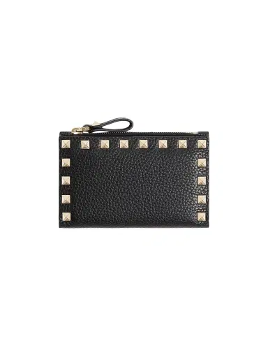 Valentino Garavani Women's Rockstud Grainy Calfskin Cardholder with Zipper - Black | Thumbnail 3 Valentino Garavani Women's Rockstud Grainy Calfskin Cardholder with Zipper - Black | Thumbnail 3