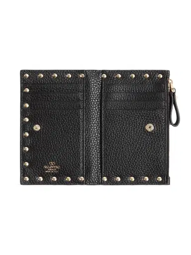 Valentino Garavani Women's Rockstud Grainy Calfskin Cardholder with Zipper - Black | Thumbnail 4 Valentino Garavani Women's Rockstud Grainy Calfskin Cardholder with Zipper - Black | Thumbnail 4