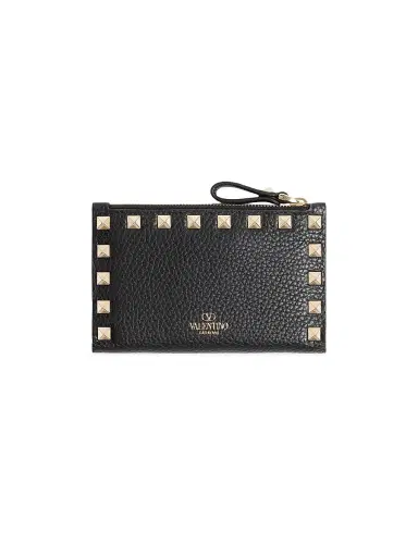 Valentino Garavani Women's Rockstud Grainy Calfskin Cardholder with Zipper - Black | Thumbnail 1 Valentino Garavani Women's Rockstud Grainy Calfskin Cardholder with Zipper - Black | Thumbnail 1