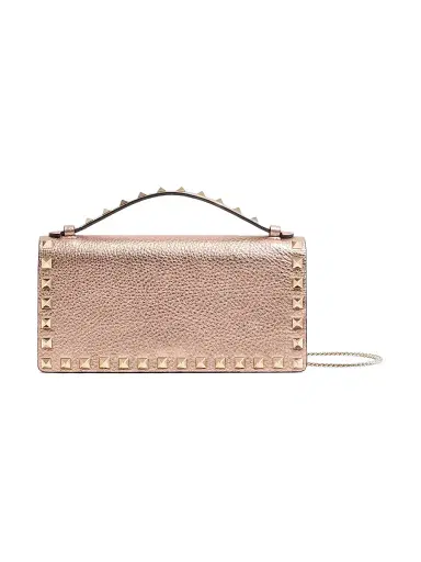 Valentino Garavani Women's Rockstud Laminated Grainy Calfskin Wallet with Chain | Thumbnail 1 Valentino Garavani Women's Rockstud Laminated Grainy Calfskin Wallet with Chain | Thumbnail 1