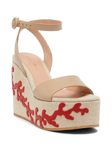 Gianvito Rossi Women's Paros 105MM Leather Platform Wedge Sandals - Sand Naturale Tabasco Red | Thumbnail 2 Gianvito Rossi Women's Paros 105MM Leather Platform Wedge Sandals - Sand Naturale Tabasco Red | Thumbnail 2