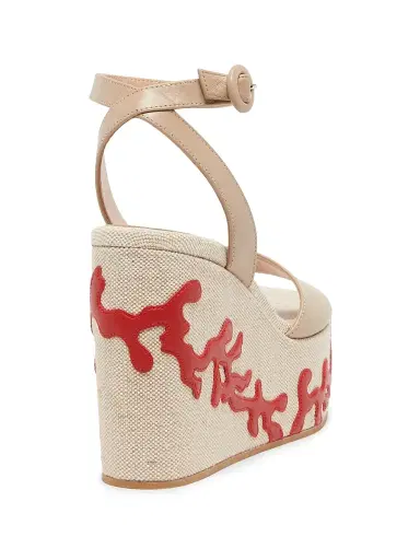 Gianvito Rossi Women's Paros 105MM Leather Platform Wedge Sandals - Sand Naturale Tabasco Red | Thumbnail 3 Gianvito Rossi Women's Paros 105MM Leather Platform Wedge Sandals - Sand Naturale Tabasco Red | Thumbnail 3
