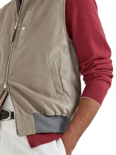 Brunello Cucinelli Men's Suede Vest with Thermore Padding - Khaki | Thumbnail 4 Brunello Cucinelli Men's Suede Vest with Thermore Padding - Khaki | Thumbnail 4