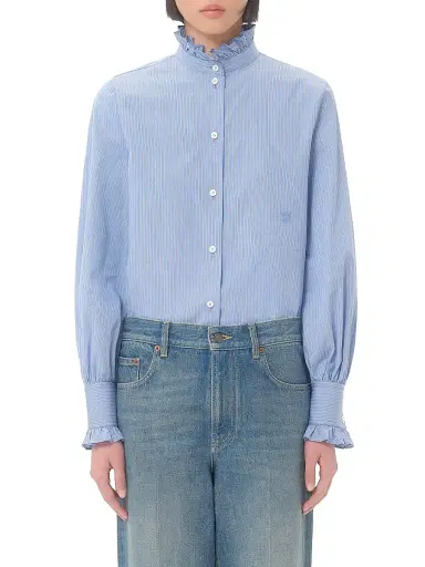 Valentino Garavani Women's Classic Stripe Popeline Shirt - Iris Liliac | Thumbnail 2 Valentino Garavani Women's Classic Stripe Popeline Shirt - Iris Liliac | Thumbnail 2