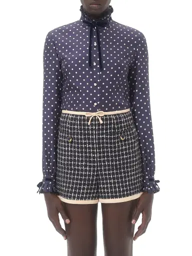 Valentino Garavani Women's Twill Shirt with Plus De Pois Print - Navy | Thumbnail 2 Valentino Garavani Women's Twill Shirt with Plus De Pois Print - Navy | Thumbnail 2