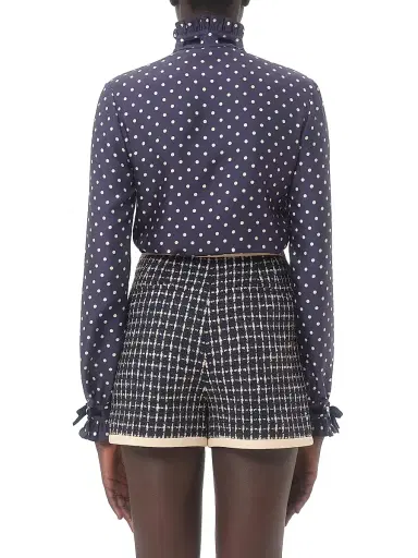 Valentino Garavani Women's Twill Shirt with Plus De Pois Print - Navy | Thumbnail 4 Valentino Garavani Women's Twill Shirt with Plus De Pois Print - Navy | Thumbnail 4