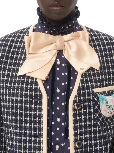 Valentino Garavani Women's Twill Shirt with Plus De Pois Print - Navy | Thumbnail 5 Valentino Garavani Women's Twill Shirt with Plus De Pois Print - Navy | Thumbnail 5
