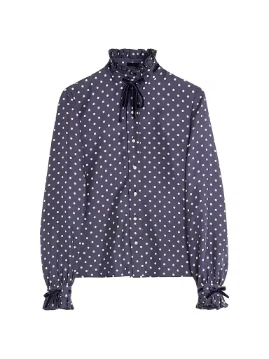 Valentino Garavani Women's Twill Shirt with Plus De Pois Print - Navy | Thumbnail 1 Valentino Garavani Women's Twill Shirt with Plus De Pois Print - Navy | Thumbnail 1