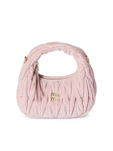 Miu Miu Women's Wander Matelassé Velvet Mini Top Handle Bag - Pink | Thumbnail 1 Miu Miu Women's Wander Matelassé Velvet Mini Top Handle Bag - Pink | Thumbnail 1
