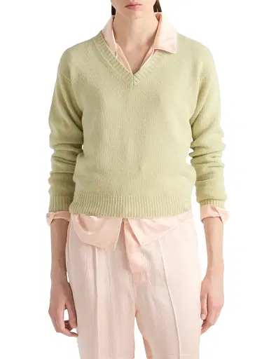 Prada Women's Wool and Cashmere V-Neck Sweater - Green | Thumbnail 2 Prada Women's Wool and Cashmere V-Neck Sweater - Green | Thumbnail 2