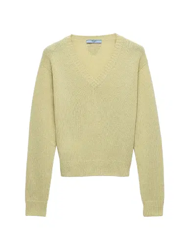 Prada Women's Wool and Cashmere V-Neck Sweater - Green | Thumbnail 1 Prada Women's Wool and Cashmere V-Neck Sweater - Green | Thumbnail 1