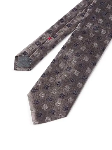 Brunello Cucinelli Men's Silk Tie with Squares Pattern - Brown | Thumbnail 3 Brunello Cucinelli Men's Silk Tie with Squares Pattern - Brown | Thumbnail 3