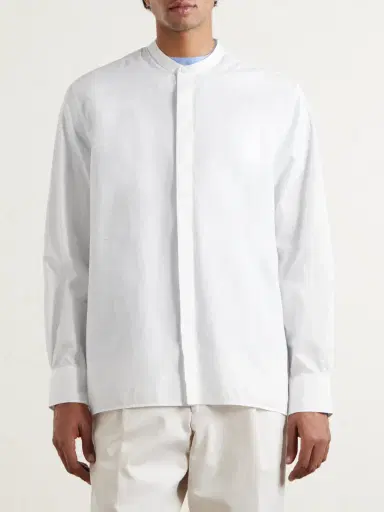 OFFICINE GÉNÉRALE Gaston Grandad-Collar Cotton-Poplin Shirt - Men | Thumbnail 3 OFFICINE GÉNÉRALE Gaston Grandad-Collar Cotton-Poplin Shirt - Men | Thumbnail 3