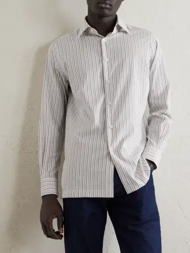 Loro Piana Striped Cotton and Silk-Blend Shirt - Men | Thumbnail 3 Loro Piana Striped Cotton and Silk-Blend Shirt - Men | Thumbnail 3