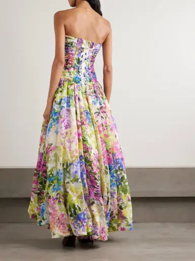 Aje Dahlia Strapless Pintucked Printed Lyocell-blend Gown | Thumbnail 3 Aje Dahlia Strapless Pintucked Printed Lyocell-blend Gown | Thumbnail 3