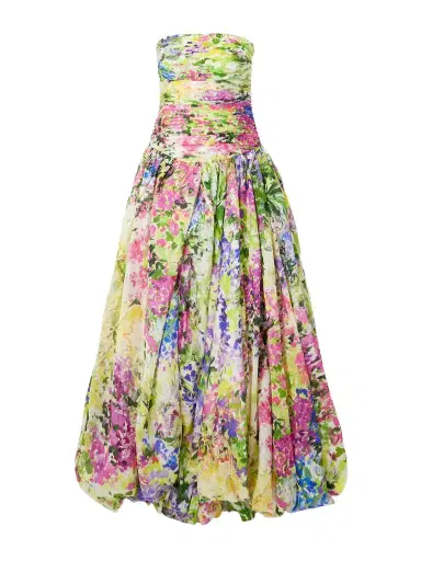Aje Dahlia Strapless Pintucked Printed Lyocell-blend Gown | Thumbnail 1 Aje Dahlia Strapless Pintucked Printed Lyocell-blend Gown | Thumbnail 1