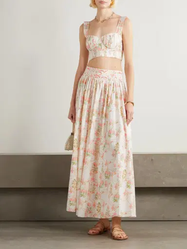 Emporio Sirenuse Dalia Cropped Shirred Printed Cotton Bustier Top | Thumbnail 2 Emporio Sirenuse Dalia Cropped Shirred Printed Cotton Bustier Top | Thumbnail 2