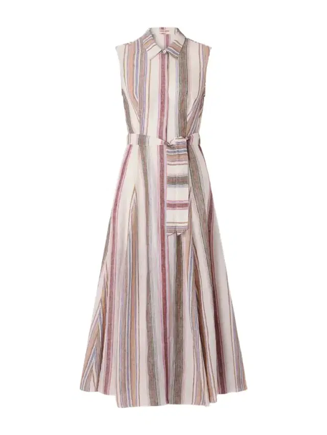 Milarda Belted Striped Linen Midi Dress Milarda Belted Striped Linen Midi Dress