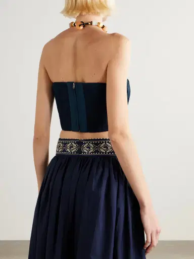 Emporio Sirenuse Flavia Strapless Cropped Embroidered Pleated Cotton-blend Top | Thumbnail 3 Emporio Sirenuse Flavia Strapless Cropped Embroidered Pleated Cotton-blend Top | Thumbnail 3