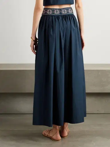 Emporio Sirenuse Ombretta Iris Pleated Embroidered Cotton-blend Poplin Midi Skirt | Thumbnail 3 Emporio Sirenuse Ombretta Iris Pleated Embroidered Cotton-blend Poplin Midi Skirt | Thumbnail 3