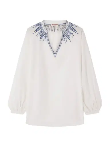 Emporio Sirenuse Ilizia Embroidered Bead-embellished Cotton And Silk-blend Blouse | Thumbnail 1 Emporio Sirenuse Ilizia Embroidered Bead-embellished Cotton And Silk-blend Blouse | Thumbnail 1