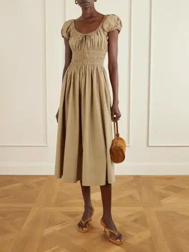 DÔEN Quinn Tie-detailed Shirred Cotton-poplin Midi Dress | Thumbnail 2 DÔEN Quinn Tie-detailed Shirred Cotton-poplin Midi Dress | Thumbnail 2