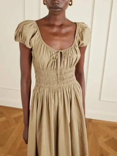 DÔEN Quinn Tie-detailed Shirred Cotton-poplin Midi Dress | Thumbnail 3 DÔEN Quinn Tie-detailed Shirred Cotton-poplin Midi Dress | Thumbnail 3