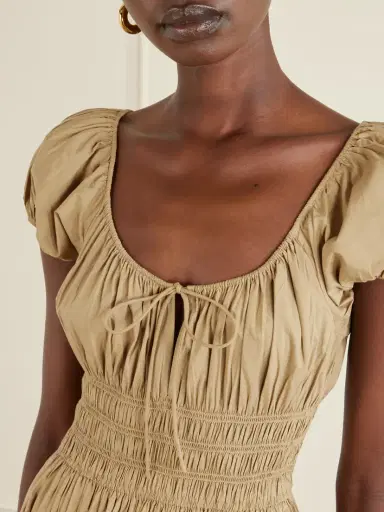 DÔEN Quinn Tie-detailed Shirred Cotton-poplin Midi Dress | Thumbnail 5 DÔEN Quinn Tie-detailed Shirred Cotton-poplin Midi Dress | Thumbnail 5