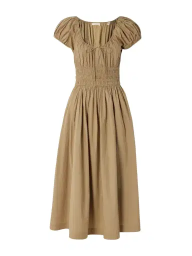 DÔEN Quinn Tie-detailed Shirred Cotton-poplin Midi Dress | Thumbnail 1 DÔEN Quinn Tie-detailed Shirred Cotton-poplin Midi Dress | Thumbnail 1